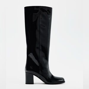 PATENT EFFECT HEELED BOOTS - Black | ZARA Black Patent Leather Knee-High 39/8